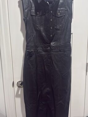 Free People Black Faux Leather Sleeveless Button-Front Dress